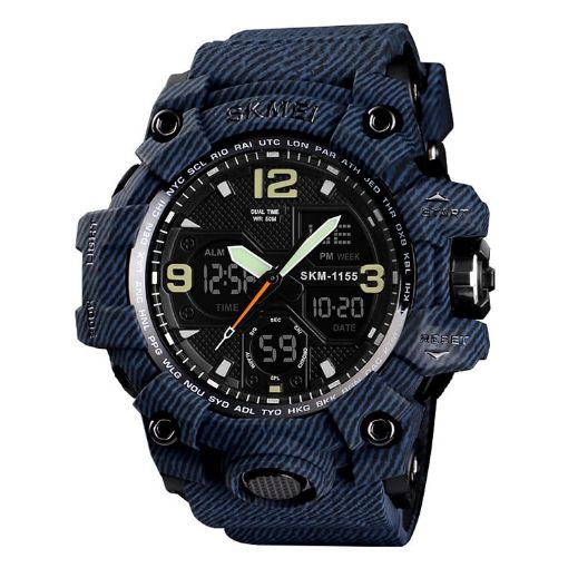 SKMEI 1155B Men's Waterproof Sports Watch, Large Dial, Denim Blue - 1
