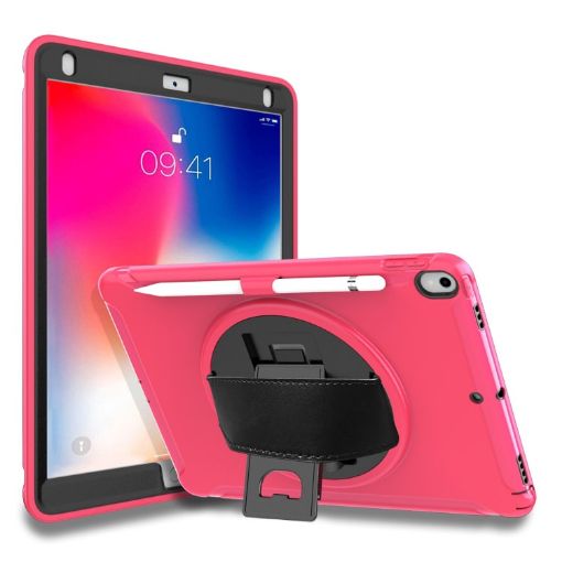 iPad Pro 10.5" 360 Rotating Protective Cover with Holder & Strap, Rose Red - 1