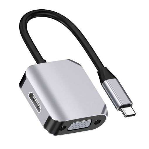 HW-6002 Type-C/USB-C to HDMI + VGA Adapter Converter (Grey) - 1