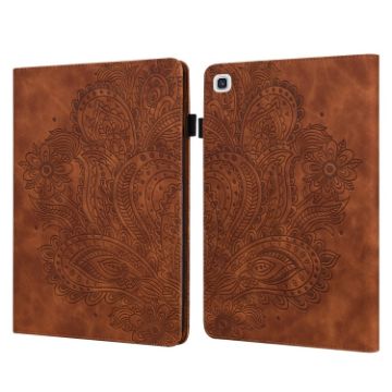 Samsung Galaxy Tab A7 T500 Peacock Embossed Flip Leather Case Brown - 1