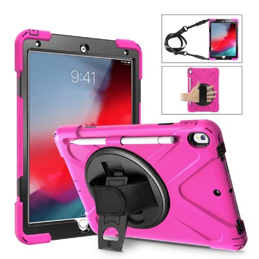 Shockproof Rose Red Silicone PC Case for iPad Pro 10.5 with Straps & Slot - 1