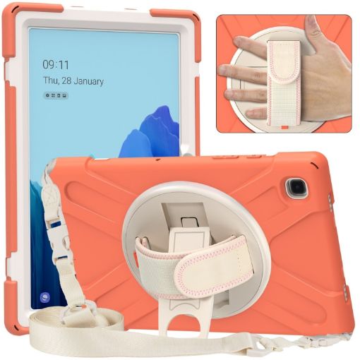Samsung Galaxy Tab A7 (2020) T500 Coral Orange Case with Holder & Strap - 1
