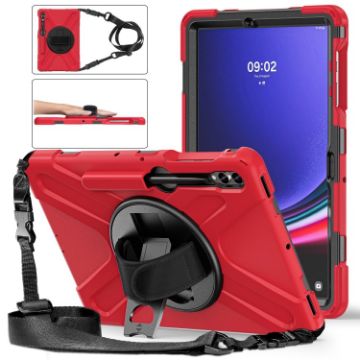 Red Protective Case with Holder & Strap for Samsung Galaxy Tab S7/S8/S9+ - 1