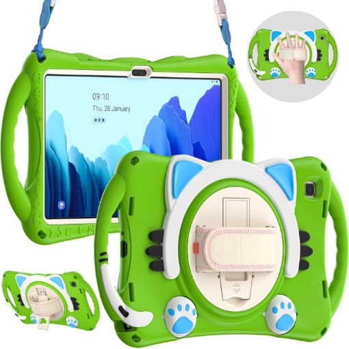 Samsung Galaxy Tab A7 10.4 2020 Cat King Kids Shockproof Case Green - 1