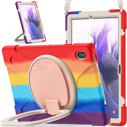Samsung Galaxy Tab S7 FE T730 Red Silicone PC Case with Holder & Strap - 1