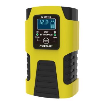 FOXSUR 2A Car/Motorcycle Smart Battery Charger 6V/12V EU Plug Yellow - 1