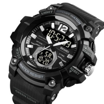 SKMEI 1725 Black LED Digital Watch - Three Time Display, Luminous - 1