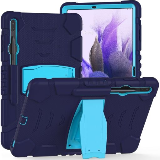 Samsung Galaxy Tab S7+/S7 FE/S8+ 3-Layer Case with Holder (NavyBlue+Blue) - 1