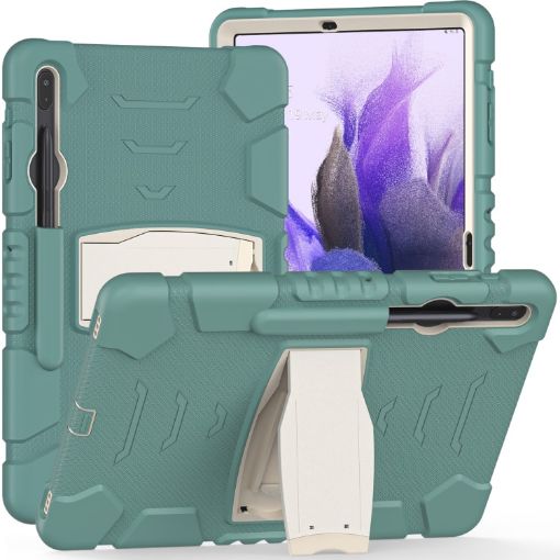 Samsung Galaxy Tab S7+/S7 FE/S8+ 3-Layer Case with Holder - Emerald Green - 1