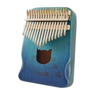Acacia Wood 17 Tone Kalimba Thumb Piano - Aurora Blue Cat Design - 1