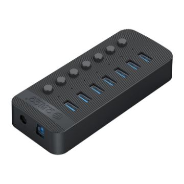 ORICO CT2U3-7AB-BK 7-Port USB HUB with Switches, EU Plug, Black - 1