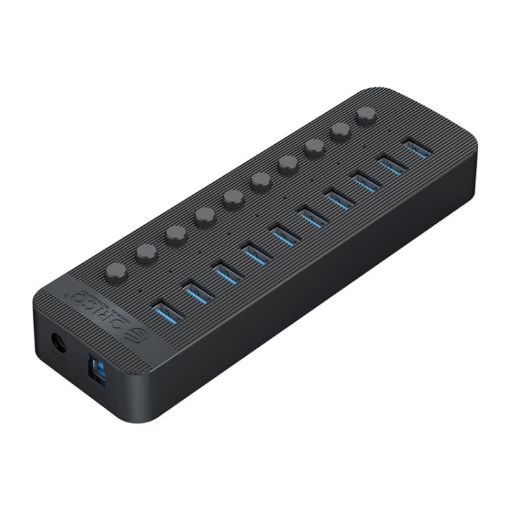 ORICO CT2U3-10AB-BK 10-Port USB HUB with Switches, EU Plug, Black - 1