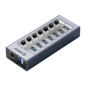 ORICO AT2U3-7AB-GY-BP 7-Port USB HUB with Switches, Aluminum, UK Plug - 1