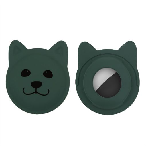 Cute Cartoon Pet Collar Tracker Case for AirTag - Dark Green Silicone - 1