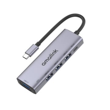 Amalink 95119D Type-C/USB-C to 4 Ports USB + PD 3.0 HUB Dock (Grey) - 1