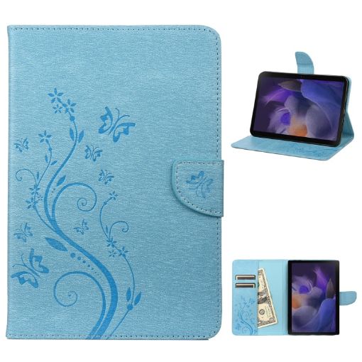 Samsung Galaxy Tab A8 10.5 2021 Butterfly Flower Leather Case Blue - 1