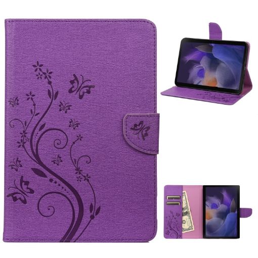 Samsung Galaxy Tab A8 10.5 2021 Butterfly Flower Leather Case Purple - 1