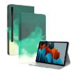 Samsung Galaxy Tab S9+ Cyan Green Watercolor Flip Leather Case - 1