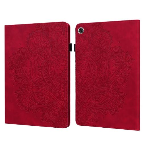 Samsung Galaxy Tab A8 10.5 2021 Red Peacock Embossed Leather Case - 1