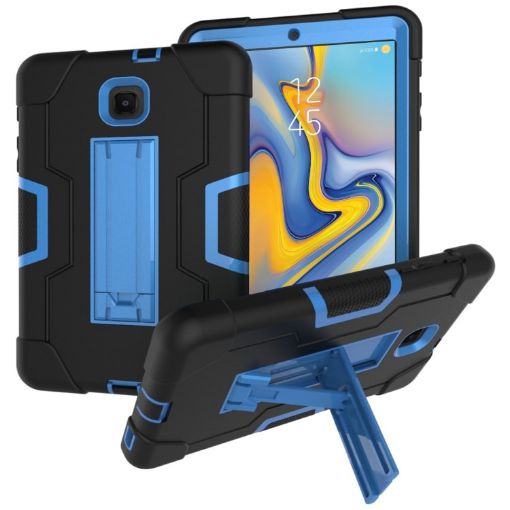 Galaxy Tab A 8.0 (2018) T387 Black/Blue Silicone PC Case with Holder - 1