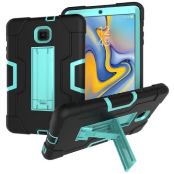 Galaxy Tab A 8.0 (2018) T387 Black/Aqua Silicone + PC Case with Holder - 1