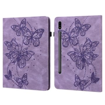 Samsung Galaxy Tab S8 Purple Embossed Butterfly Leather Case - 1