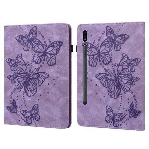 Samsung Galaxy Tab S8 Purple Embossed Butterfly Leather Case - 1