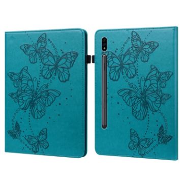 Samsung Galaxy Tab S8 Blue Embossed Butterfly Leather Case - 1