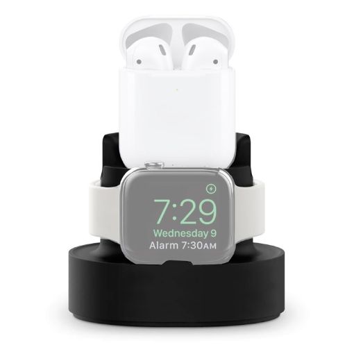 3 In 1 Silicone Charging Holder for iPhone, iWatch, AirPods - Black - 1