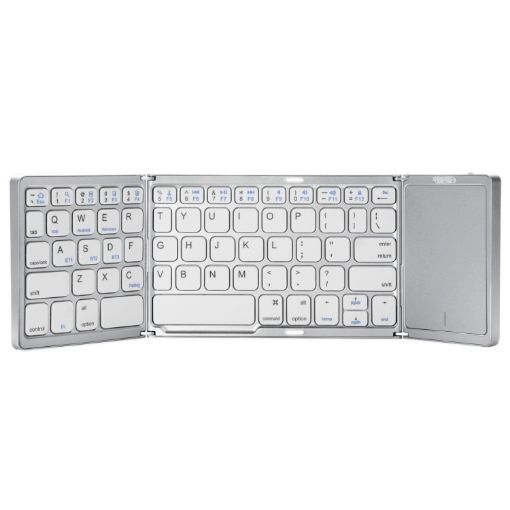 Foldable Bluetooth Keyboard with Touchpad, Rechargeable, Silver - B089T - 1