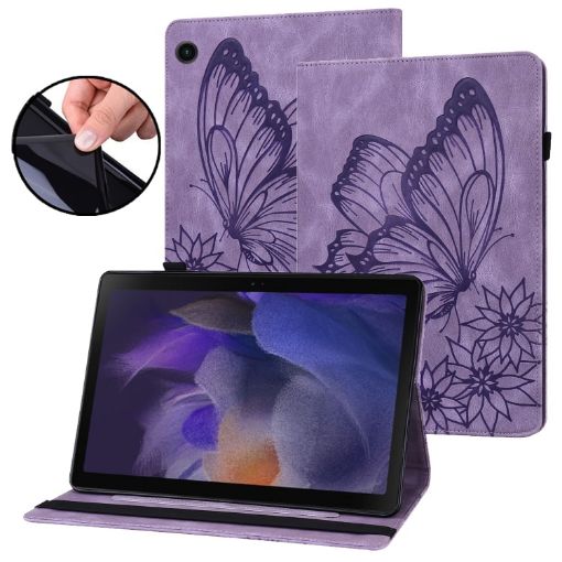 Samsung Galaxy Tab A8 Purple Butterfly Embossed Leather Case - 1