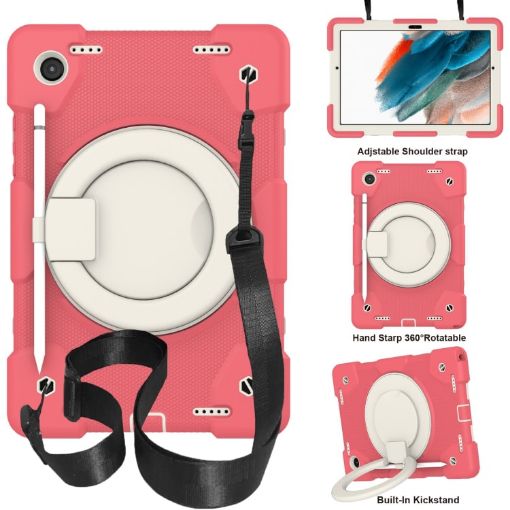 Samsung Galaxy Tab A8 10.5 2021 Red Full Body Case with Holder & Strap - 1