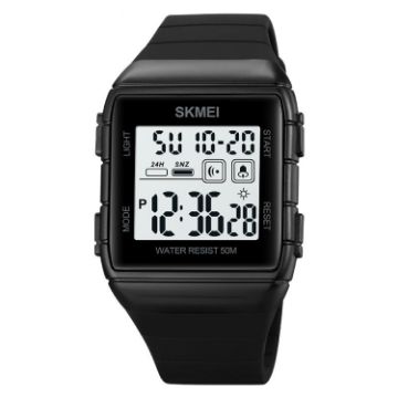 SKMEI 1960 Waterproof Electronic Watch, Stainless Steel Buckle, Black/White - 1