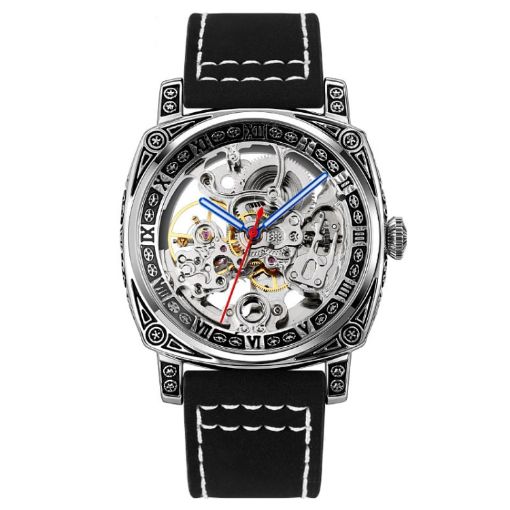 SKMEI 9271 Black Leather Strap Waterproof Mechanical Watch - 1
