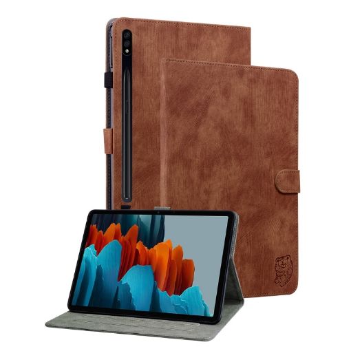 Samsung Galaxy Tab S9+ Brown Tiger Pattern Flip Leather Case - 1