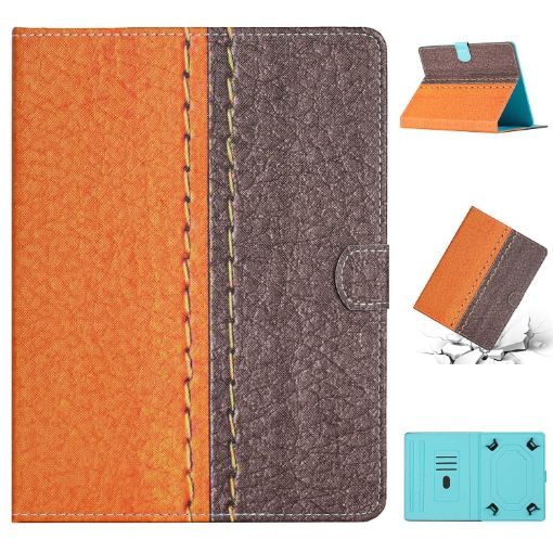 8" Orange Leather Tablet Case - Solid Color, Stitching Design - 1