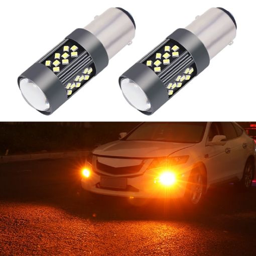1157 12V 7W Car LED Fog Light Pair - Orange Light - 1
