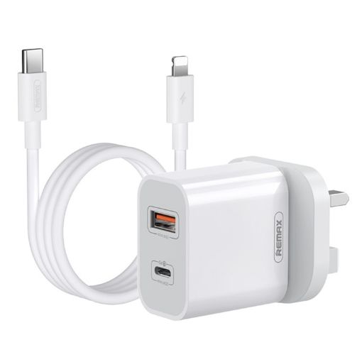REMAX RP-U68 20W Dual USB/USB-C Fast Charger Set, UK Plug, White - 1