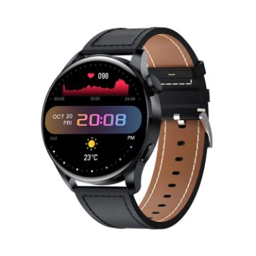 GW69 Smart Watch - BT Call, Heart Rate, BP, Blood Oxygen, Black/Leather Strap - 1
