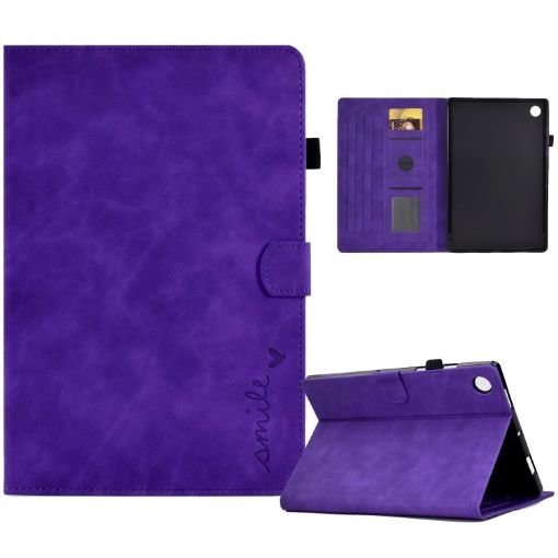 Samsung Galaxy Tab A8 10.5 2021 Purple Embossed Smile Leather Case - 1