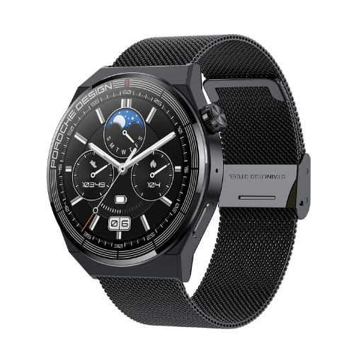 Ochstin 5HK46P Smart Watch - 1.36" Round Screen, Steel Strap, Black - 1