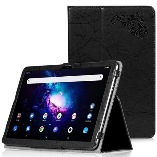 TCL Tab Pro 5G Black Leather Tablet Case with Holder - Flower Embossed - 1