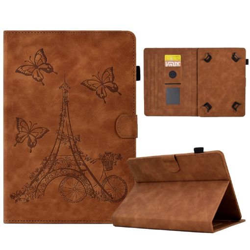 7" Tablet Case - Tower Embossed Leather Cover, Brown - 1
