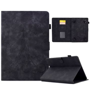 8" Tablet Case - Black Tower Embossed Leather Cover - 1
