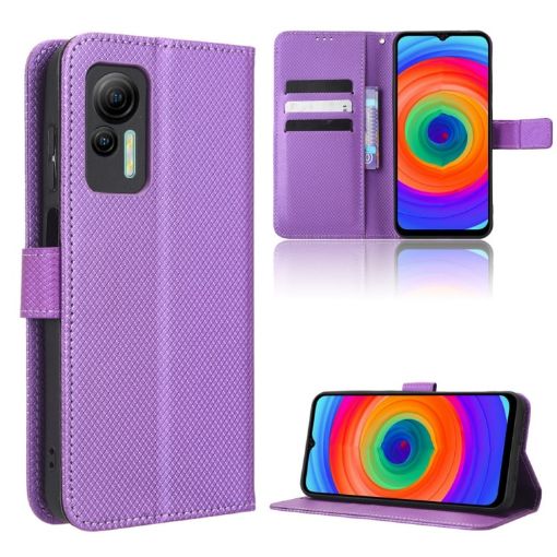 Ulefone Note 14 Purple Leather Phone Case - Diamond Texture Cover - 1