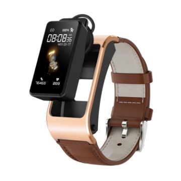H21 Smart Watch: 1.14" Leather Band, Temp Measure, Bluetooth Call, Gold - 1