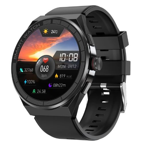 BM01 1.45" Black Smart Watch, Silicone Band, IP68 Waterproof, Bluetooth/NFC - 1