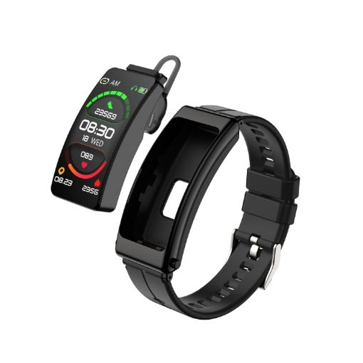 K13 Smart Watch 1.14" Silicone Band with Detachable Earphone, Black - 1