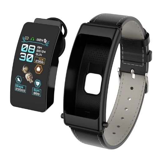 K50 Smart Watch: 1.08" Leather Band, Detachable Earphone, IP67, Bluetooth Call - 1