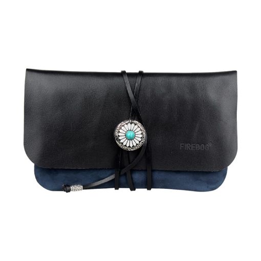 FIREDOG CL91 Dark Blue Sheepskin Leather Tobacco Bag - Handmade & Portable - 1